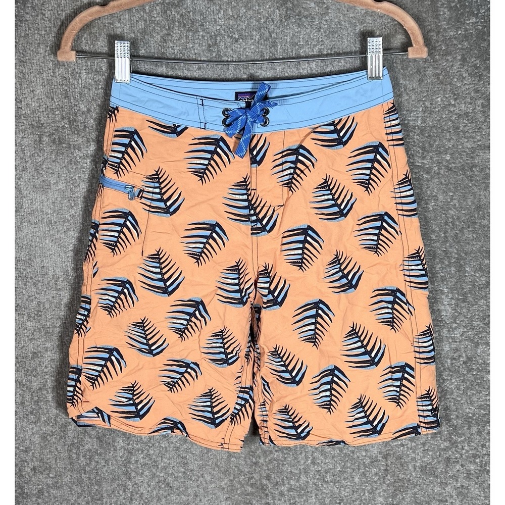 Patagonia Board‎ Shorts Boys Size 12 Orange Blue Nylon Zip Pocket Drawstring